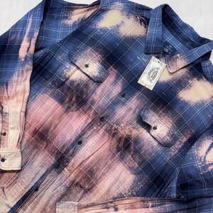 Bleached Plaid Button Up Shirt  Boho TIs The‎ Season Trees Women's 3XLT New